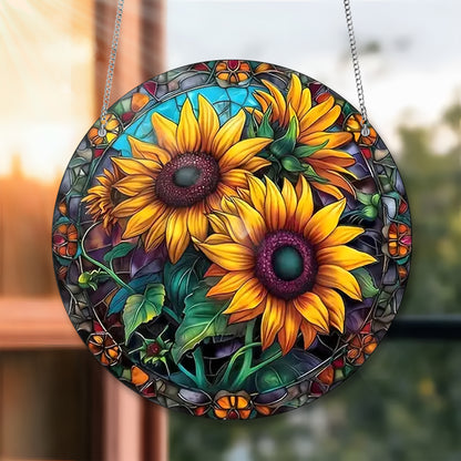 Sunflowers Plant Acrylic Window Hanging, Acrylic Window Sunflower Plant Sunflower With Chain, Home Decor Art Gift, Garden Gift , Gift For Women , Home Decor , Gift For Flower Lover’s