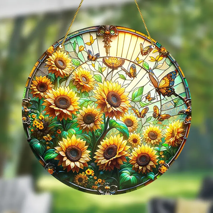 Sunflower Wreath Acrylic Window Hanging, Flower Home Decor, Flower Kitchen Decor, Flower Lover Gift, Hippie Lover’s