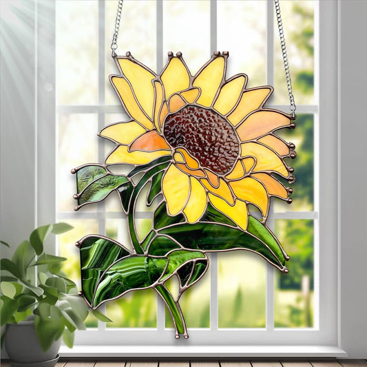 Sunflowers Plant Acrylic Window Hanging, Acrylic Window Sunflower Plant Sunflower With Chain, Home Decor Art Gift, Garden Gift , Gift For Women , Home Decor