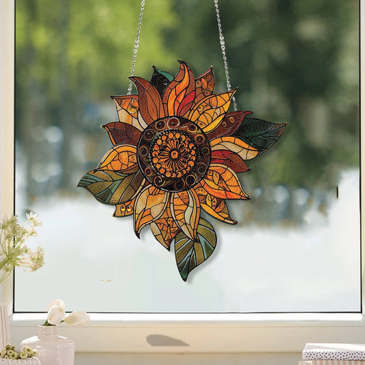 ACRYLIC Sunflowers Highland cow Window Hanging, Gift For Flower Lover’s