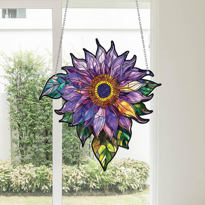 Purple Sunflower Acrylic Window Hanging, Wall Window Garden Hanging Art Decor, Flower Backyard Home Indoor Outdoor Decoration,