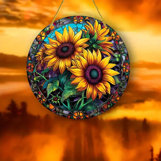 Sunflower Colorful Garden Acrylic Window Hanging, Flower Home Decor, Flower Kitchen Decor, Flower Lover Gift, Hippie Lover’s