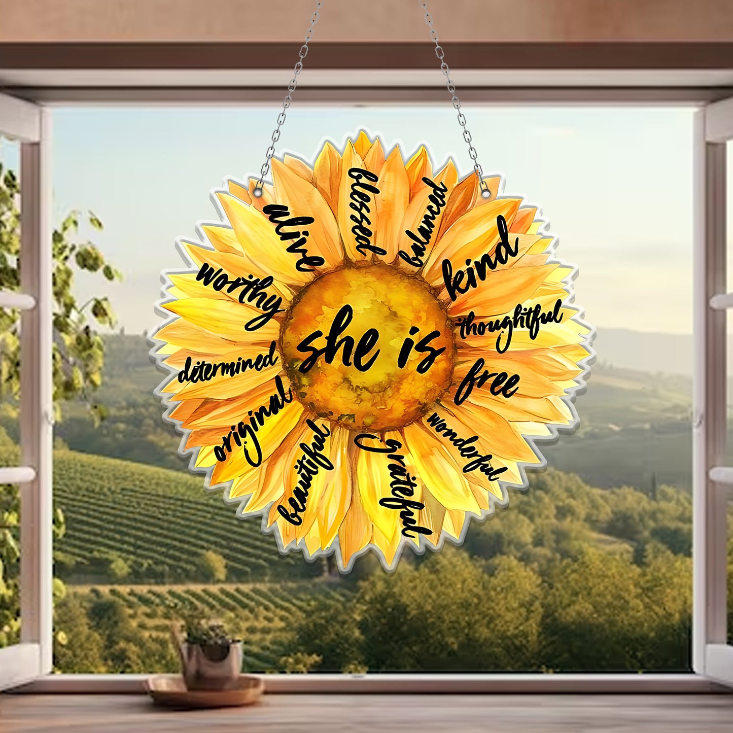 Sunflower She Is Acrylic Window Hanging, Gift For Sunflower Flower Lover, Sunflower Decoration, Kitchen Decor, Gift For Her, Housewarming Decor